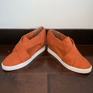 Rust Orange Wedge Sneakers NEW 9
